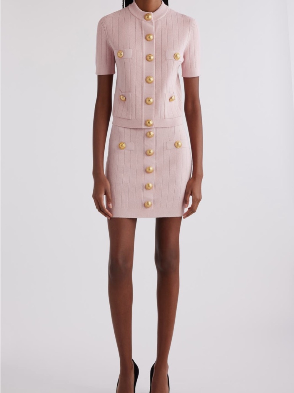 Balmain Pink Knit Four Pocket Short Sleeve Cardigan NWT - Picture 2 of 6